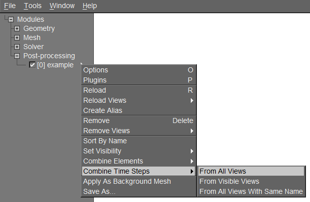 Figure 4.5: GMSH menu entry for creating image sequences