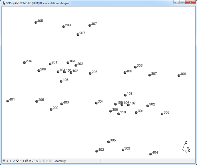 Figure 5.3: GMSH view of the points defined in the above script (with Point numbers turned on)