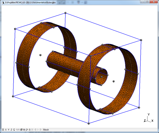 Figure 5.8: GMSH view of the tube model, where all ruled surfaces are defined and meshed